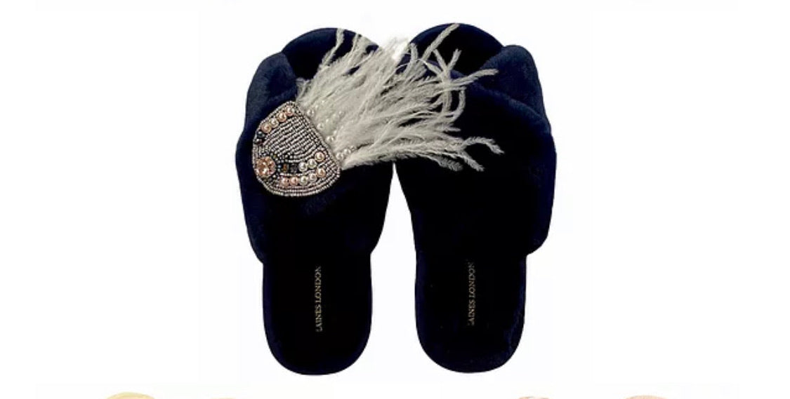 navy fluffy slippers