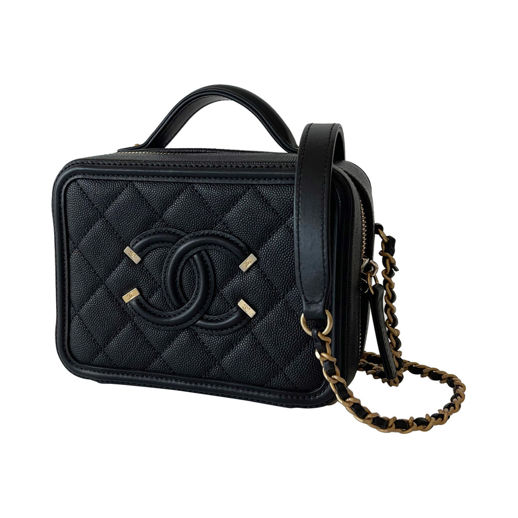 Chanel Caviar Vanity Filigree CC Small Blue and Black Case Bag  eBay