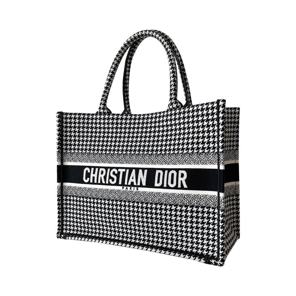 TÚI Dior Book Tote Black Houndstooth Embroidery