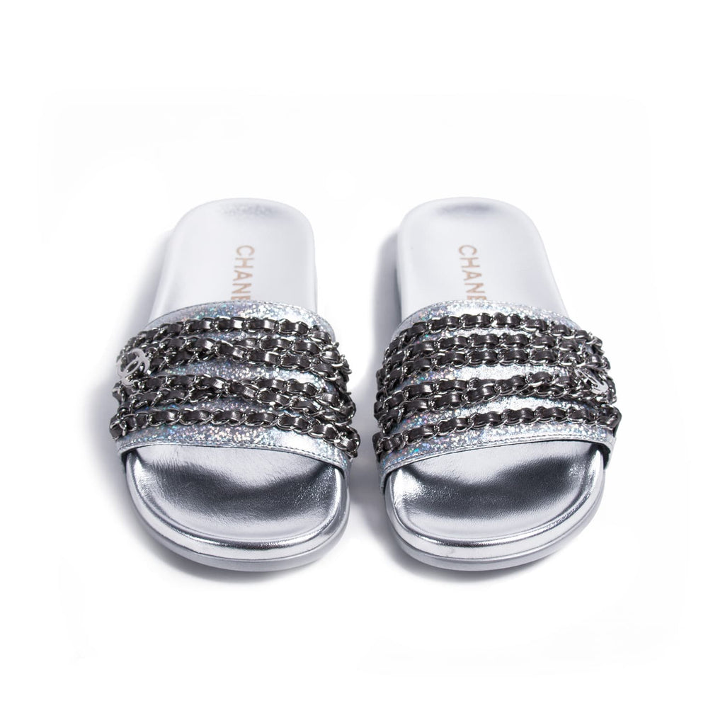 Shop authentic Chanel Chain-Link Slide Sandals at revogue for just USD  