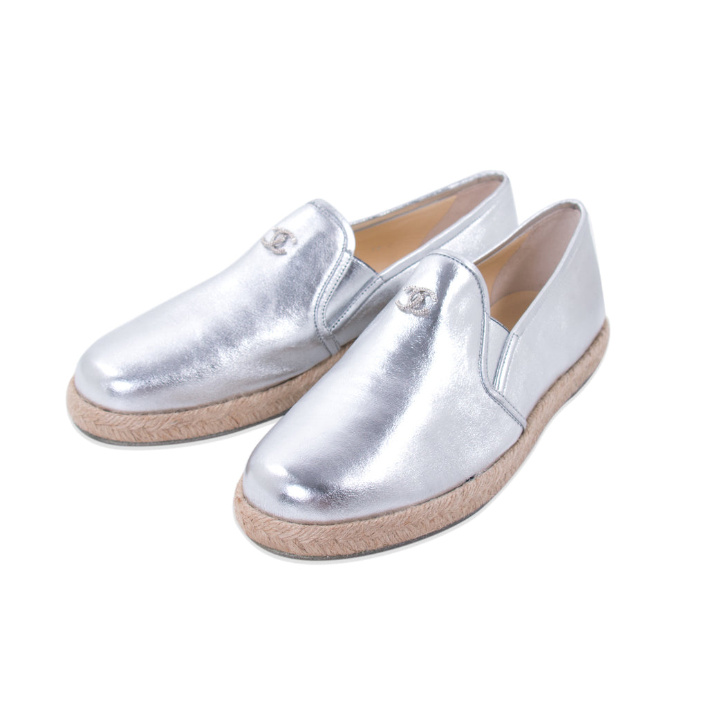 silver leather espadrilles