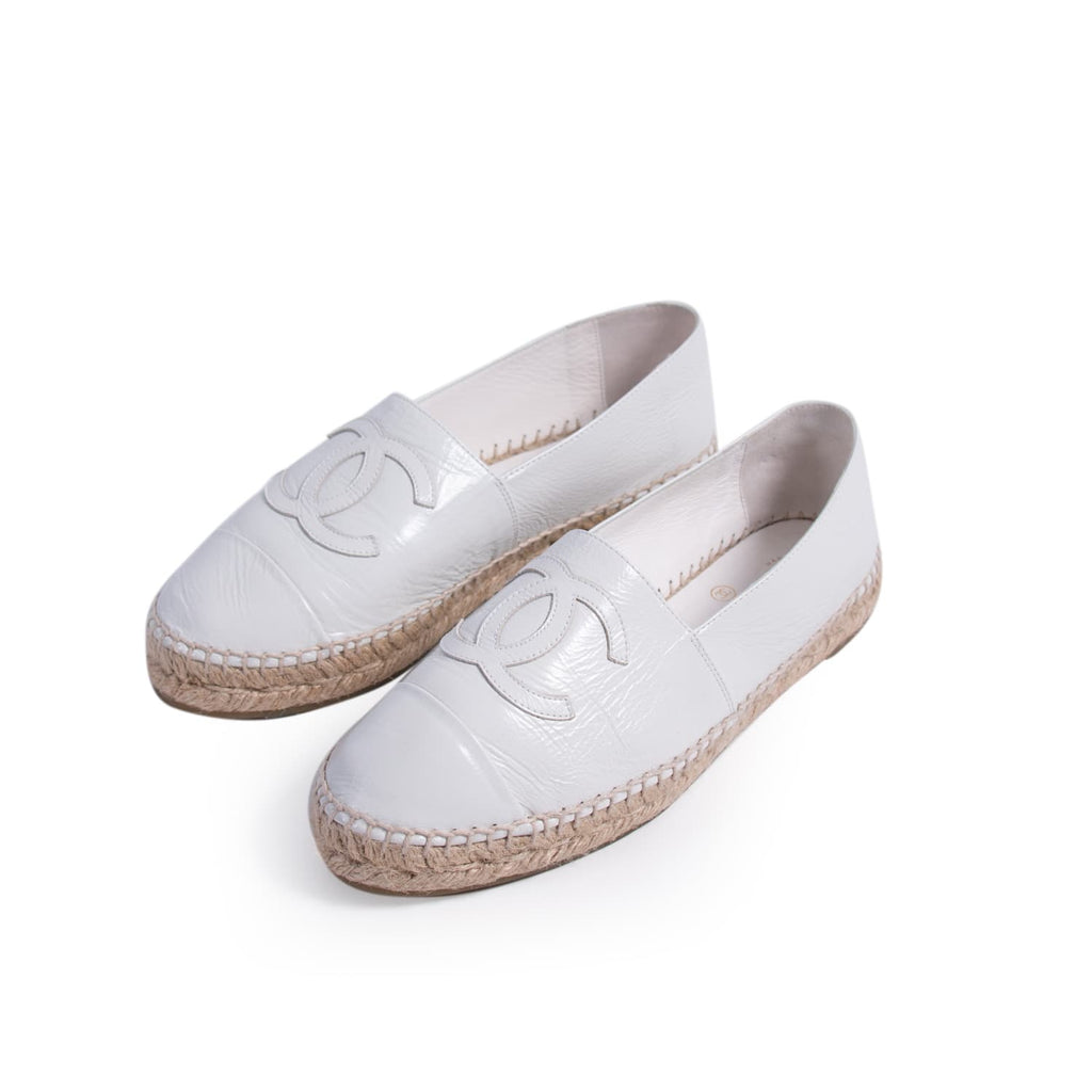 Authentic Second Hand Chanel Logo Leather Espadrilles PSS56100183  THE  FIFTH COLLECTION