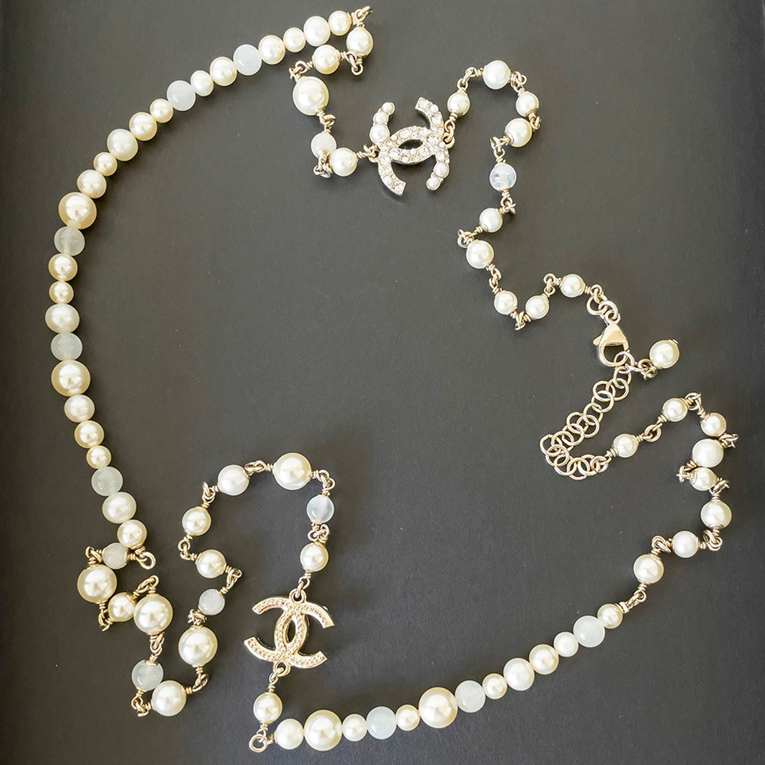 Shop authentic Chanel White Pearl Long Necklace at revogue for just USD  1,