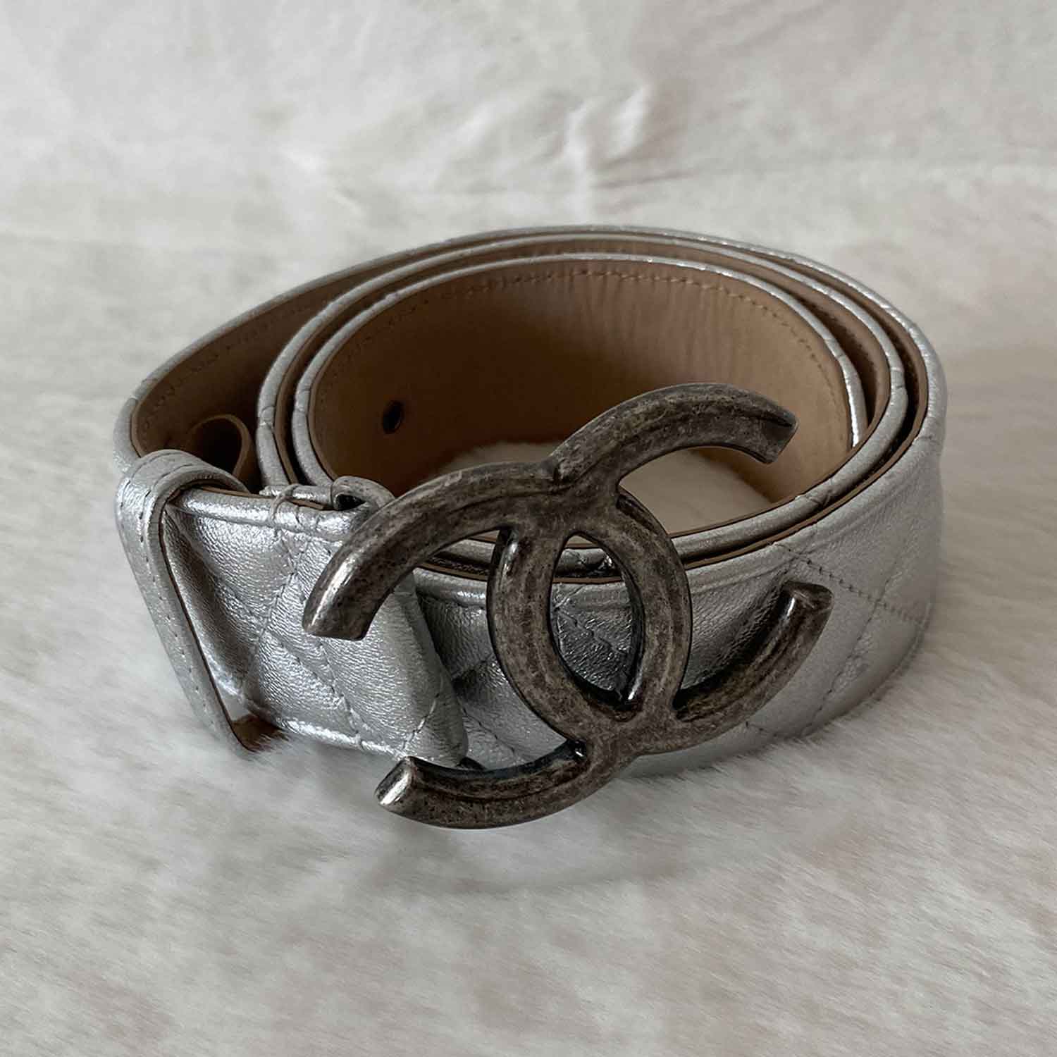 Shop authentic Chanel CC Logo Quilted Leather Belt at revogue for just ...
