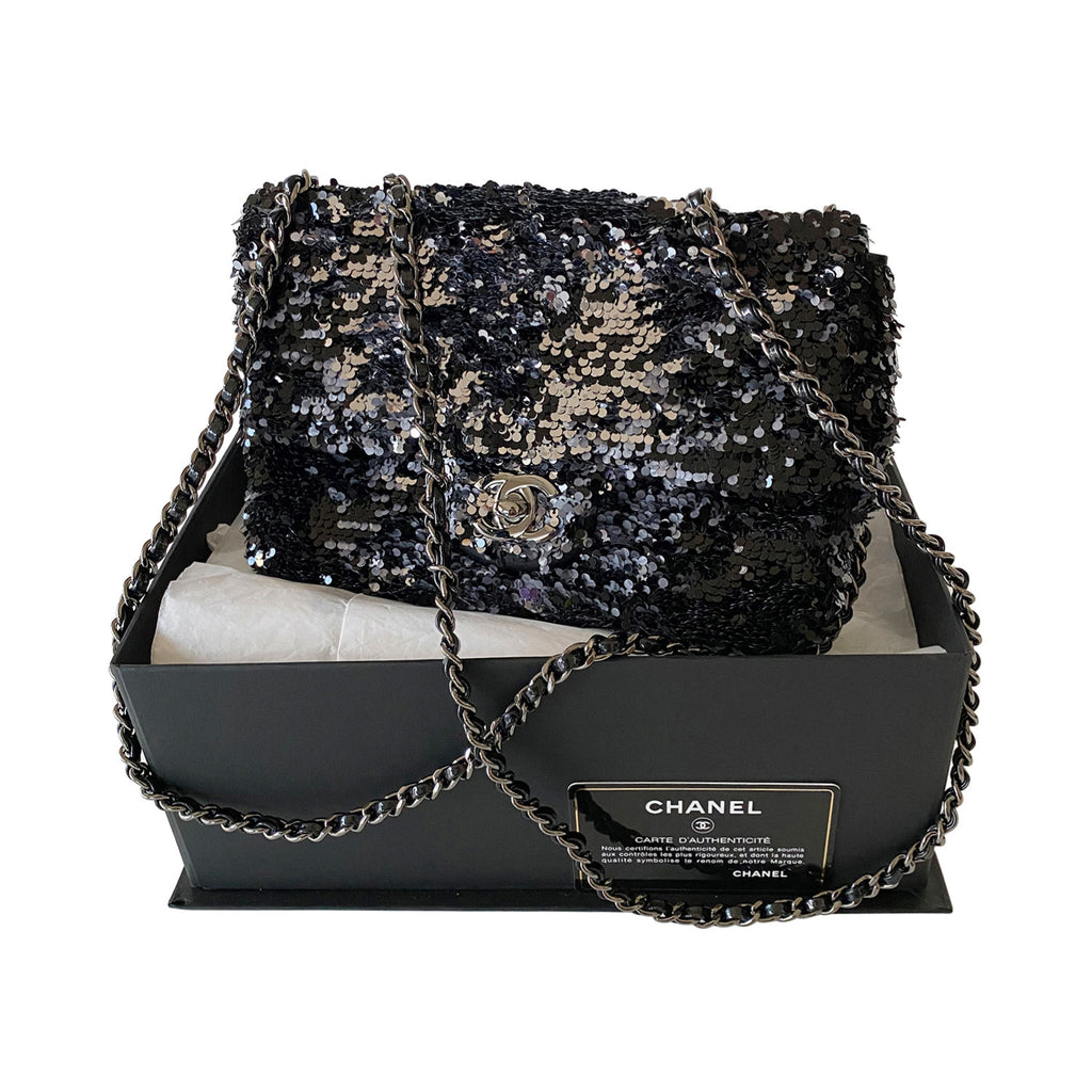 CHANEL Sequin Jumbo Flap Bag in Black  More Than You Can Imagine