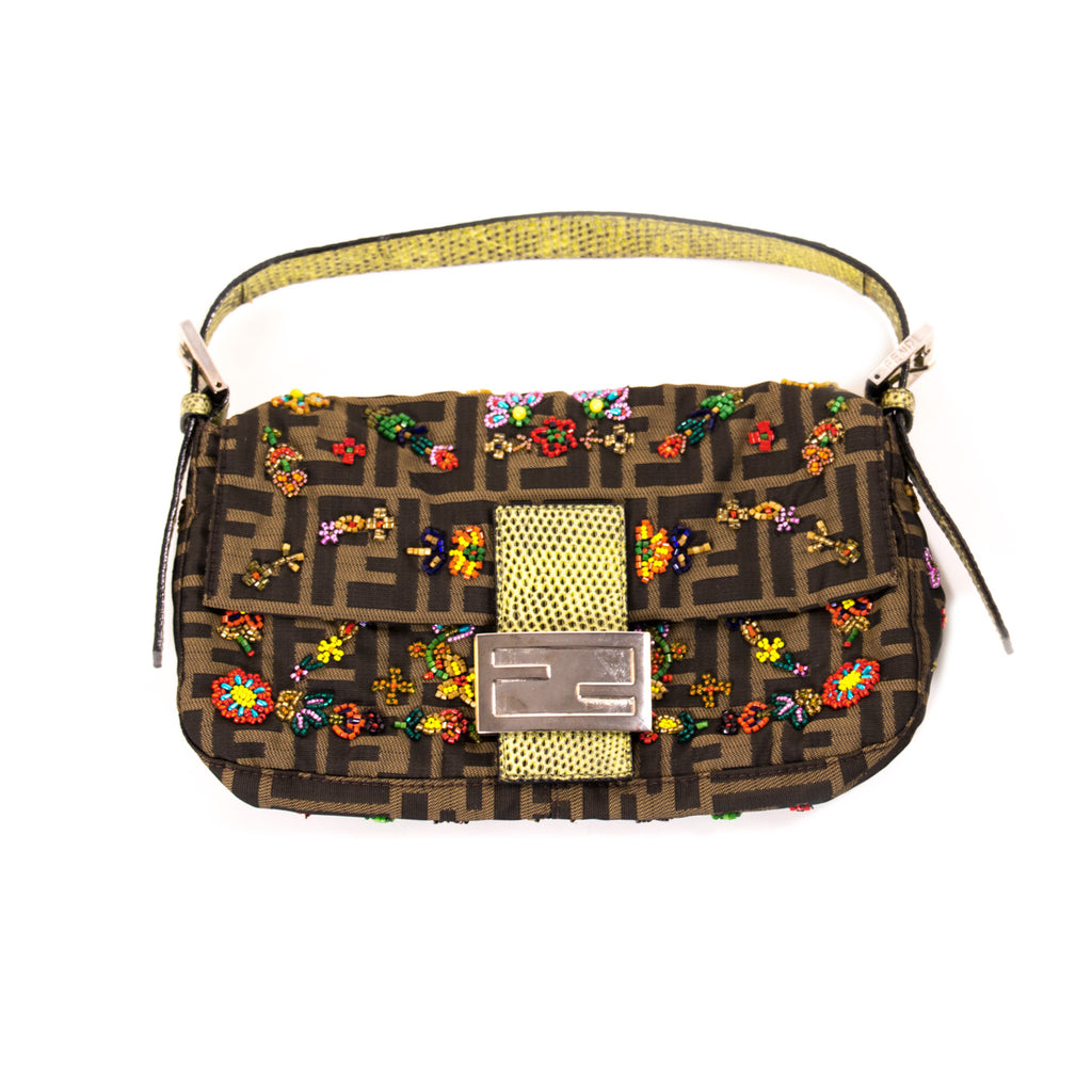 Shop authentic Fendi Floral Beaded Zucca Mini Baguette at revogue for just USD 510.00