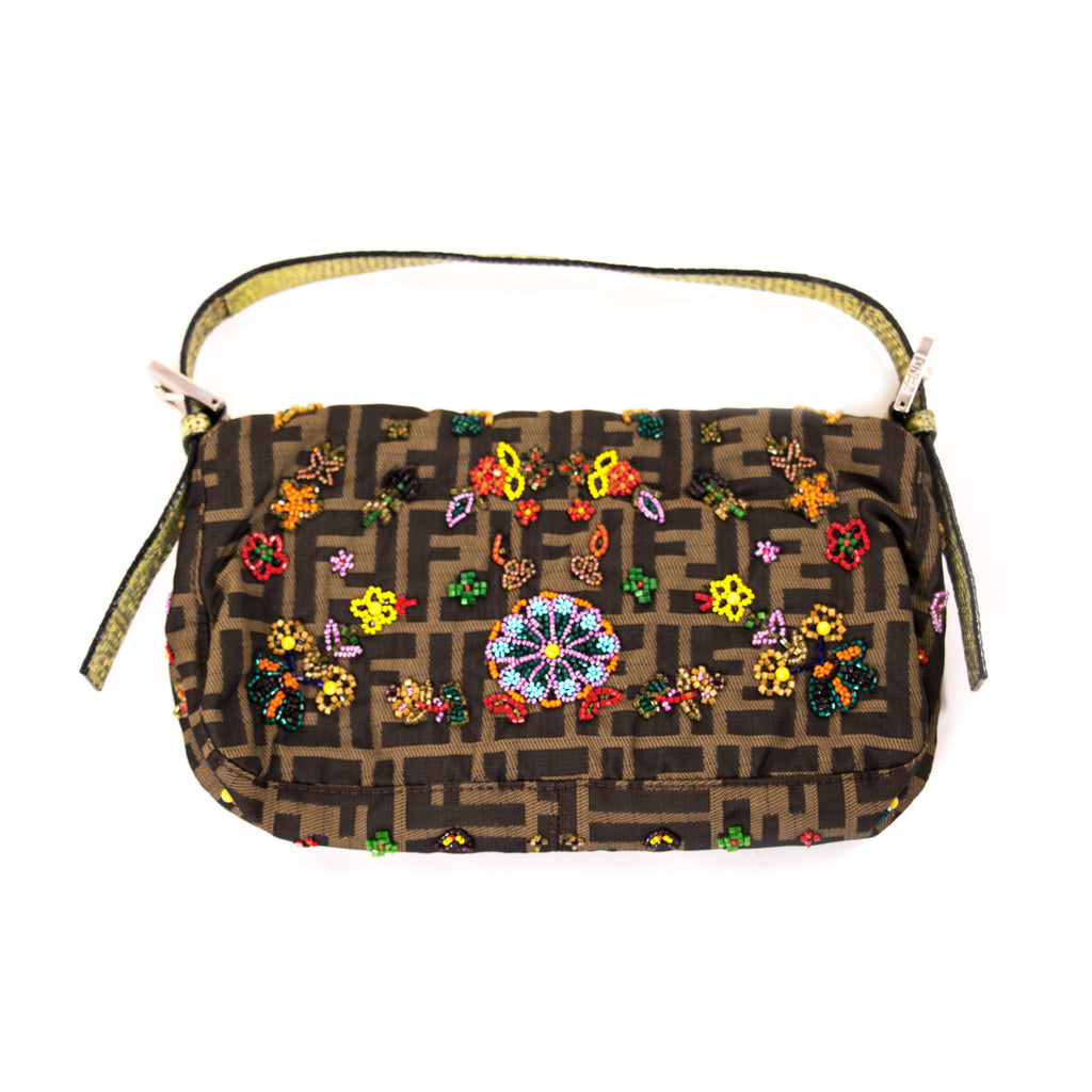 Shop authentic Fendi Floral Beaded Zucca Mini Baguette at revogue for ...