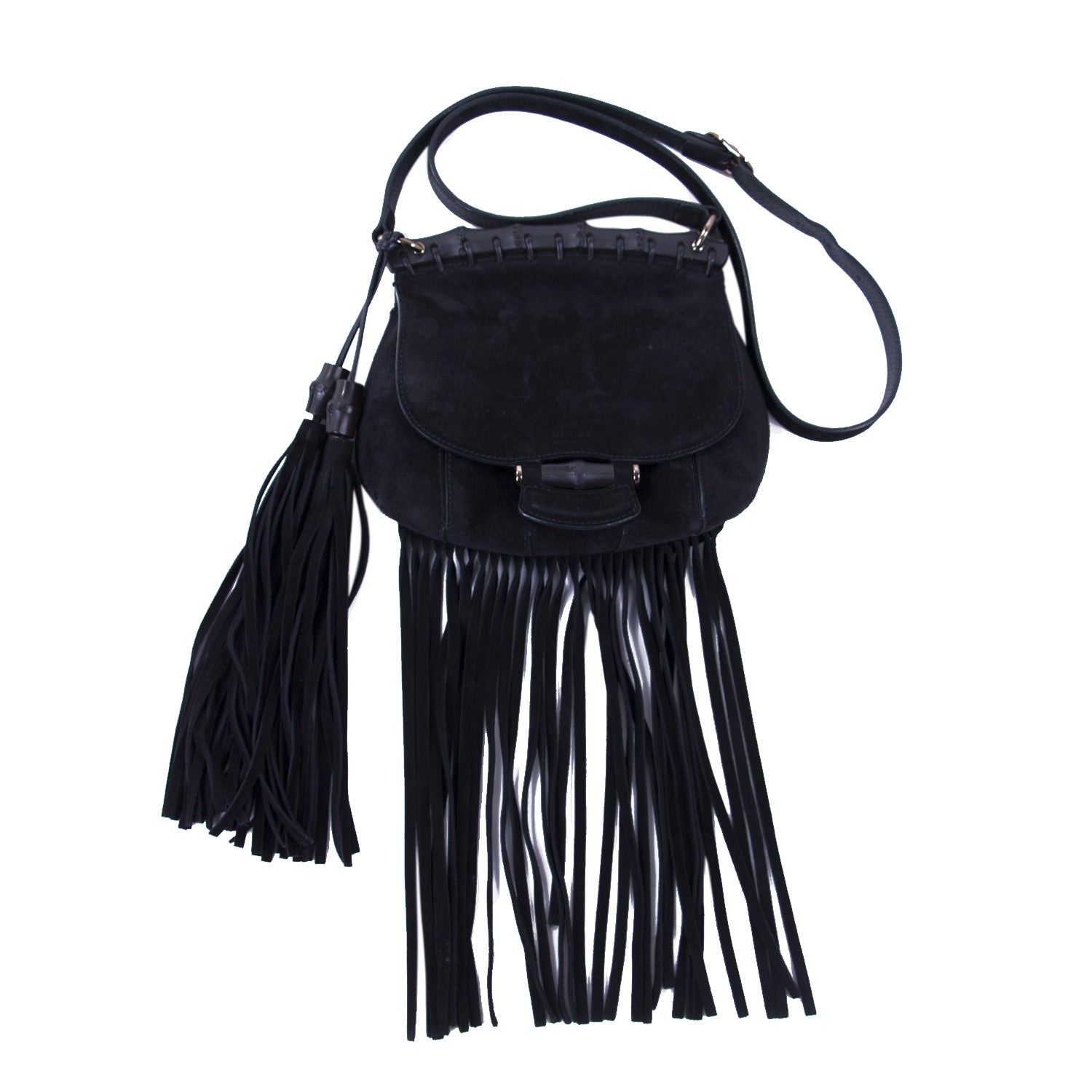 Shop authentic Gucci Nouveau Black Fringe Suede Bag at revogue for just ...