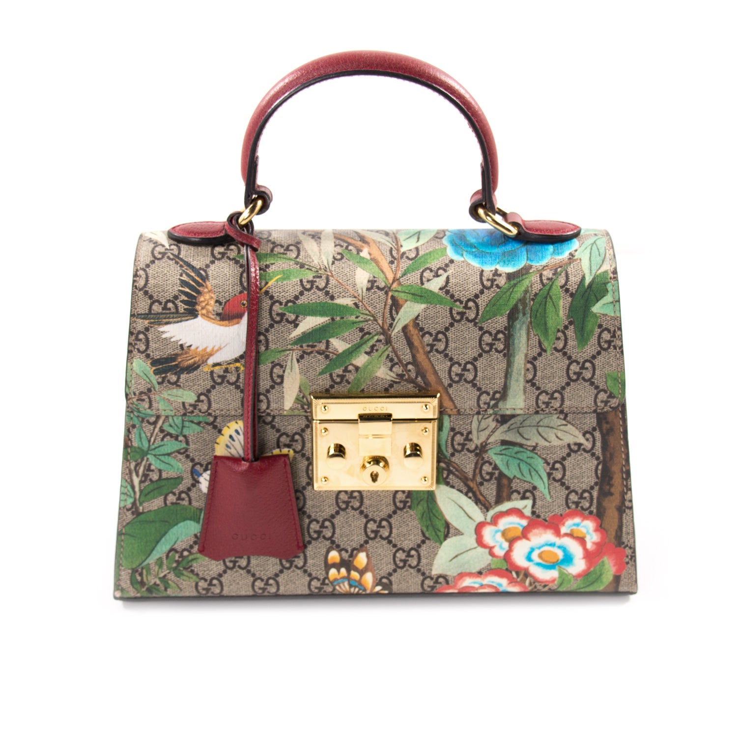 Shop authentic Gucci GG Supreme Tian Padlock Top Handle Bag at revogue ...