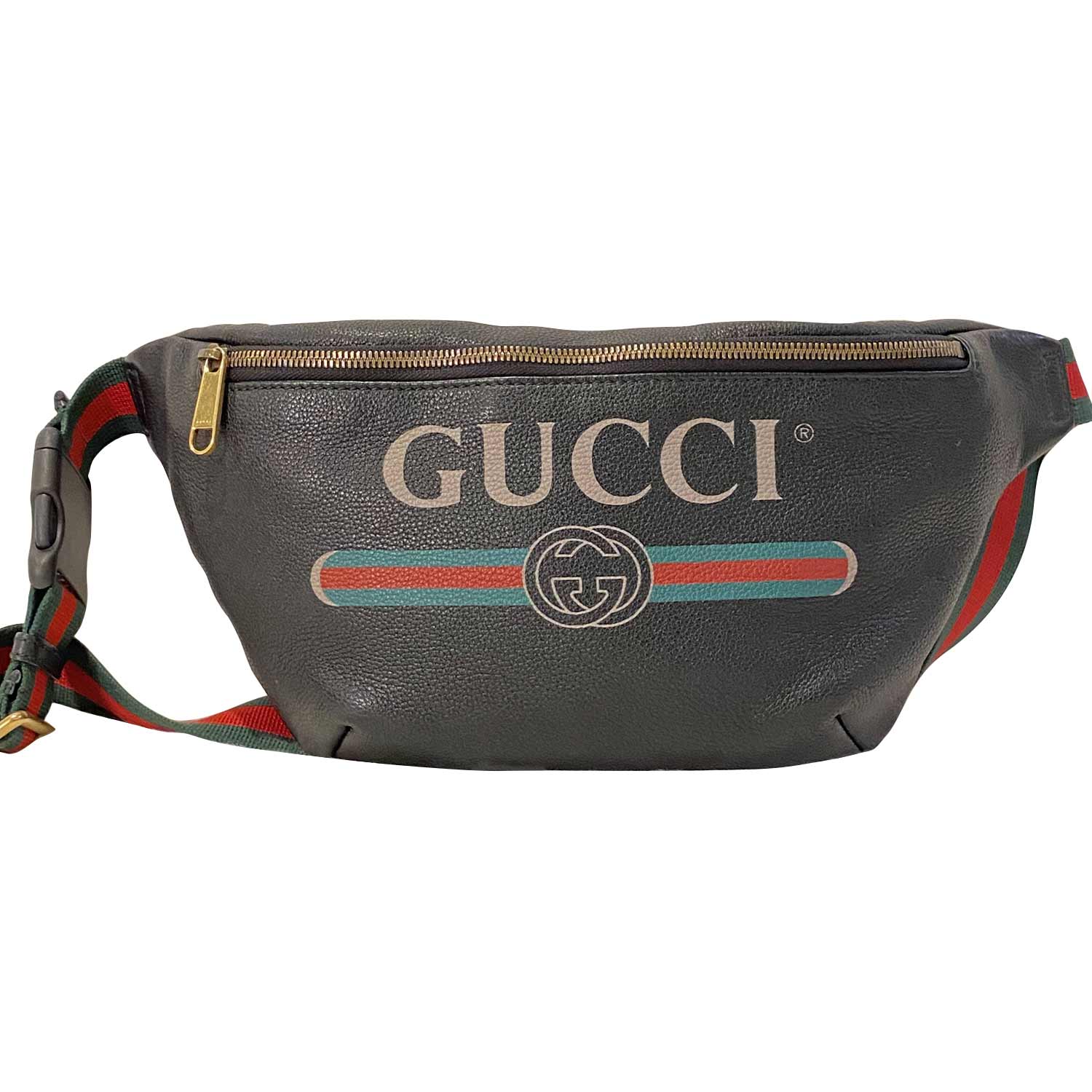 Shop authentic Gucci Logo Print Leather Belt Bag at revogue for just ...