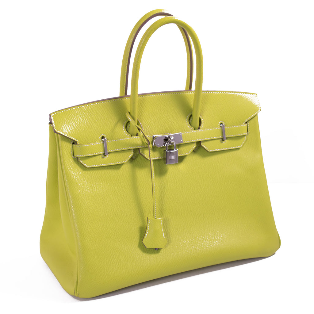 Shop authentic Hermès Candy Birkin 35 Epsom Lime Gris Perle at revogue ...