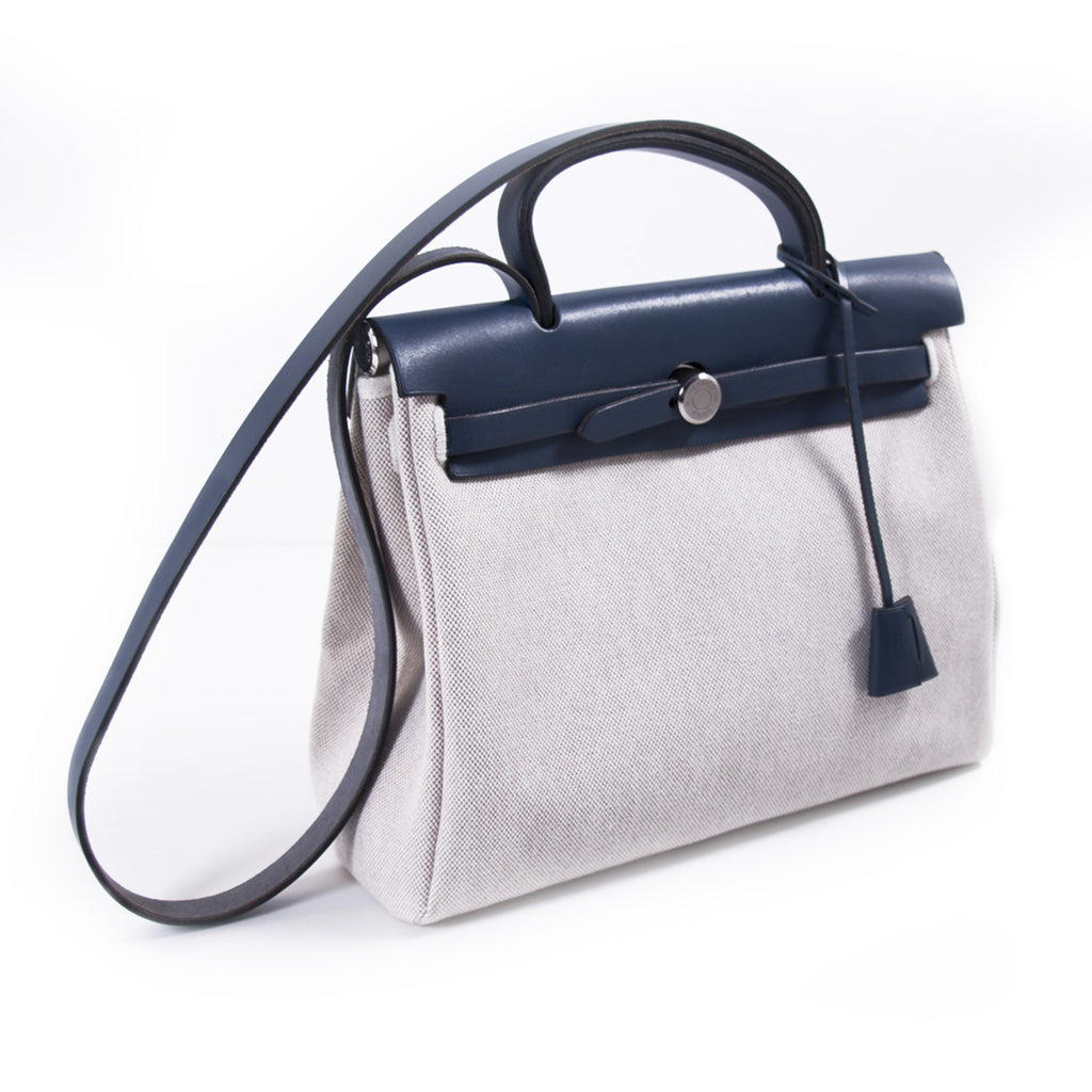 Shop authentic Hermès Herbag PM Toile Beige Navy Blue at revogue for ...