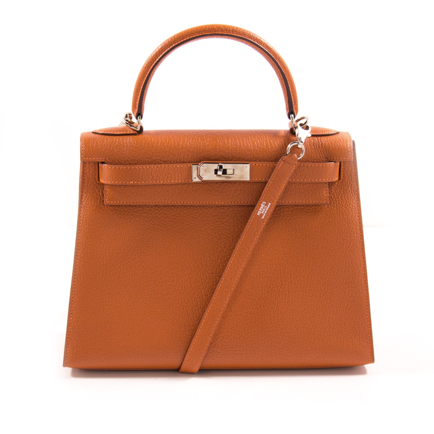 Shop authentic Hermès Kelly 28 Sellier Orange Chevre Mysore at revogue ...