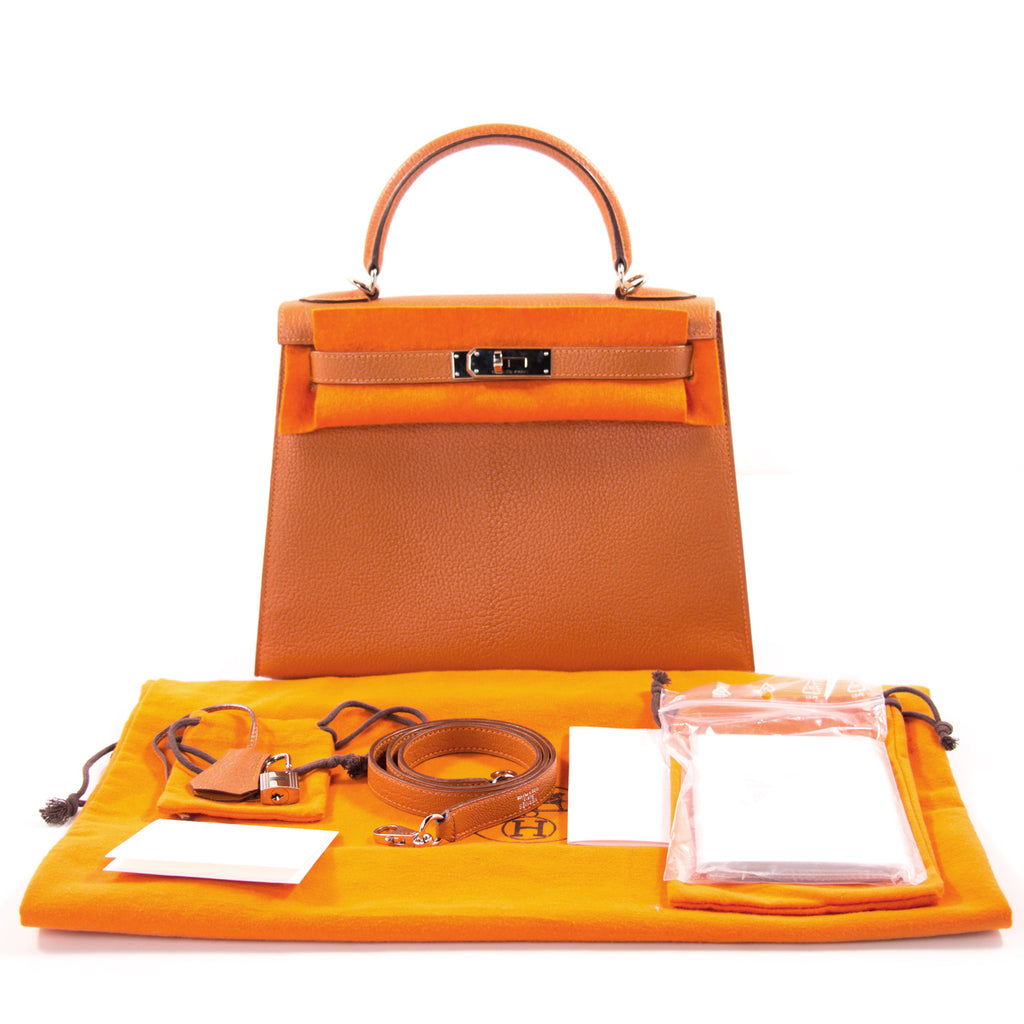 Shop authentic Hermès Kelly 28 Sellier Orange Chevre Mysore at revogue for just USD 9,200.00