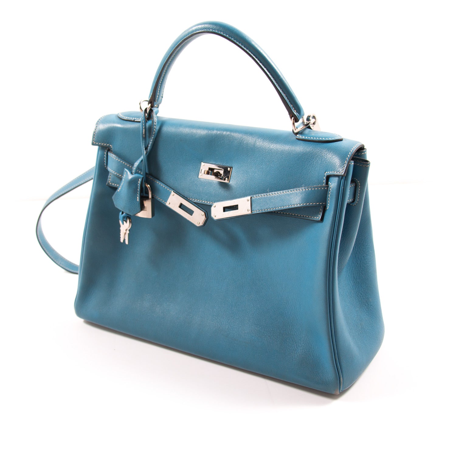 Shop authentic Hermès Kelly 32 Retourne Bleu Jean Swift at revogue for ...