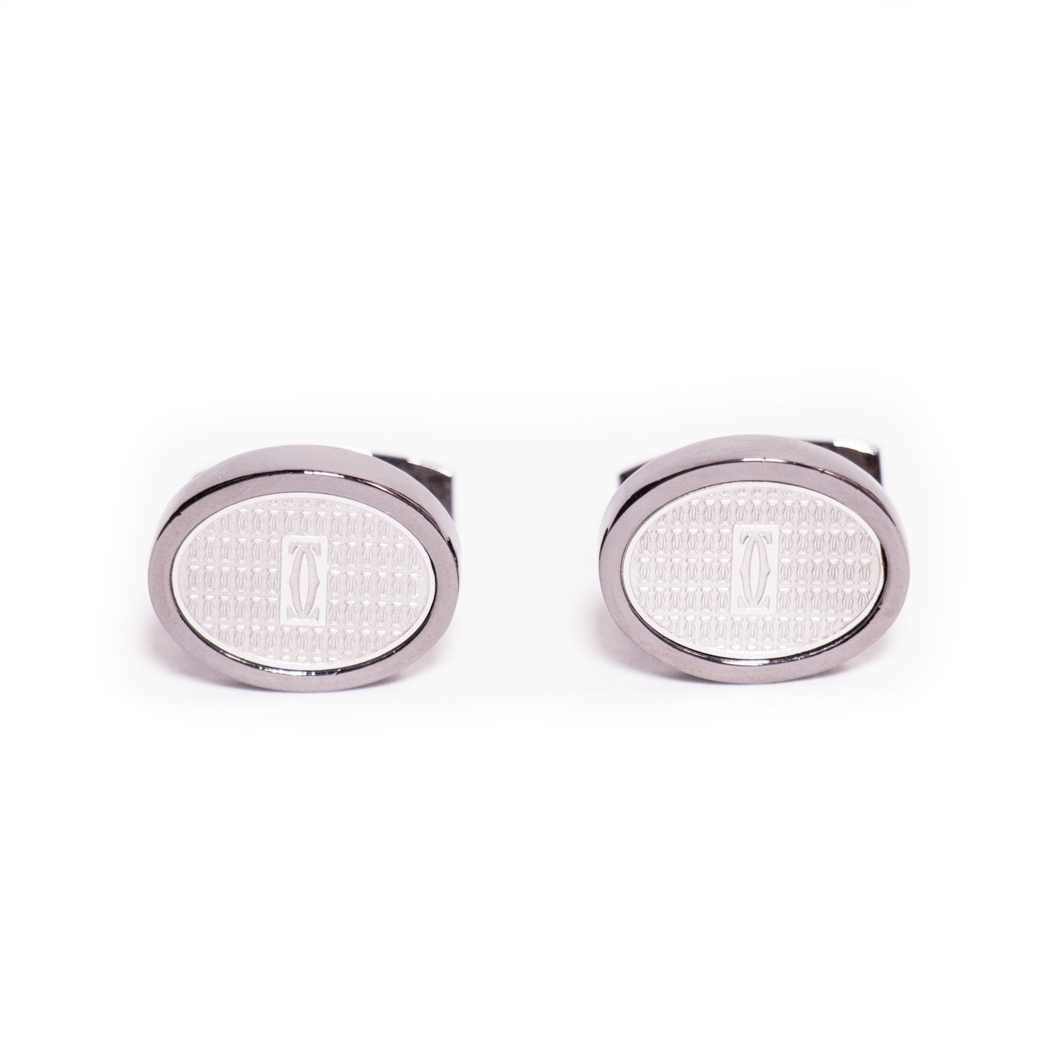 Shop Authentic Cartier Logo Cufflinks At Revogue For Just USD 339 00   Main Front 1545c672 9182 4d9d B35d 65d9b86639a3 