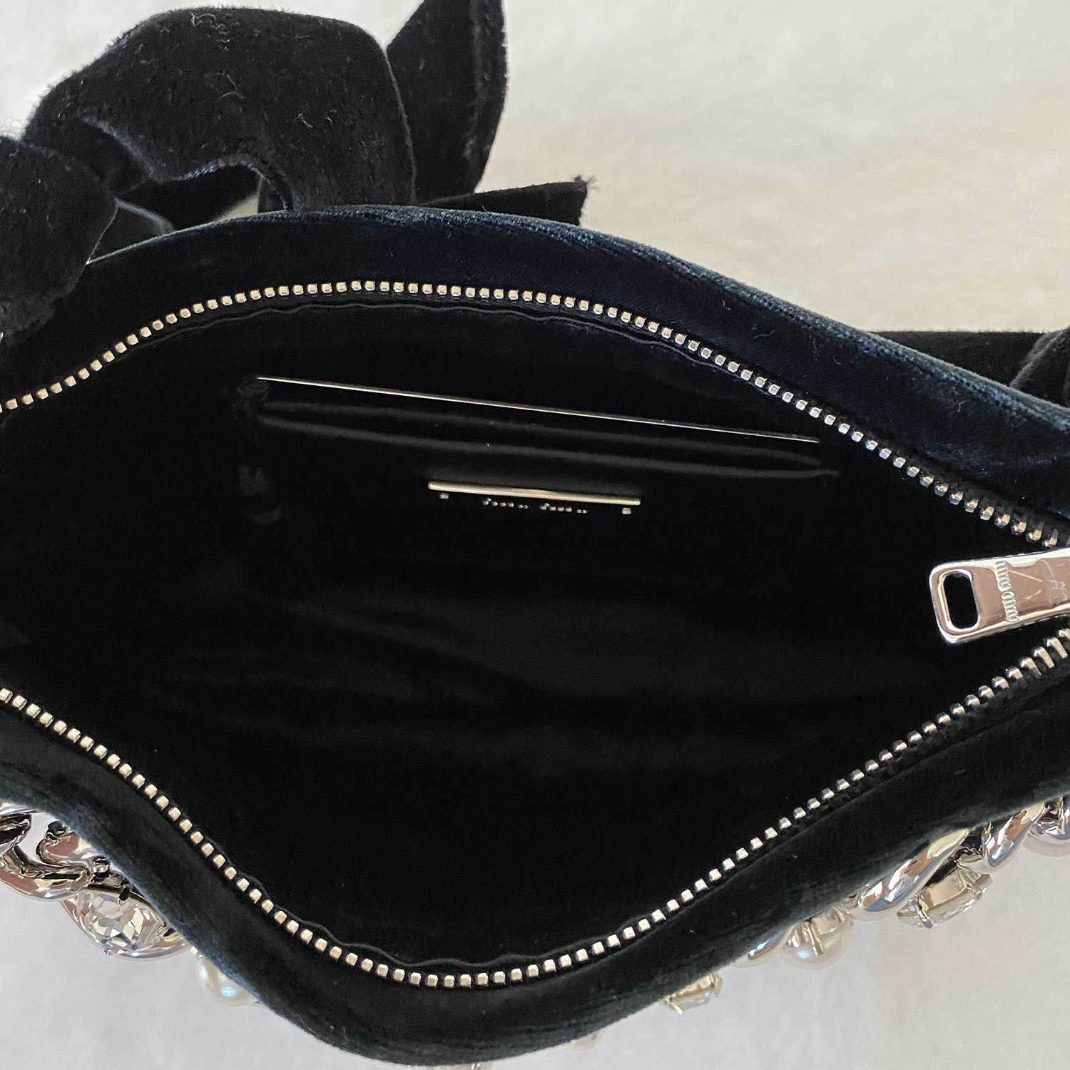 Shop authentic Miu Miu Crystal Pearls Velvet Shoulder Bag at revogue ...