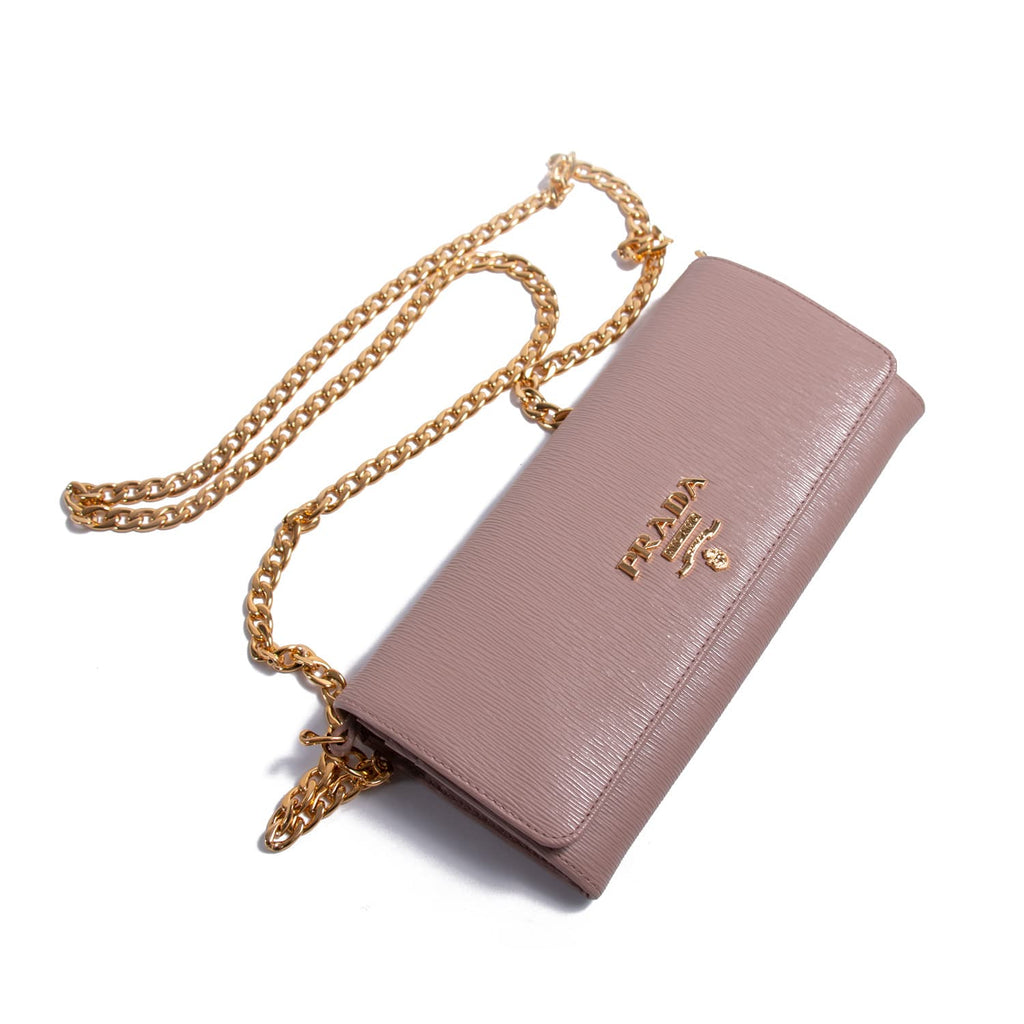 prada saffiano leather wallet on chain