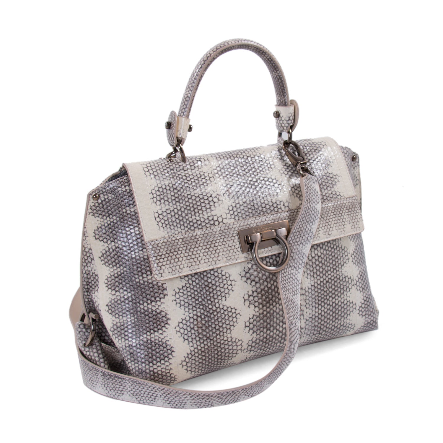 Shop authentic Salvatore Ferragamo Snake Skin Sofia Satchel at revogue ...