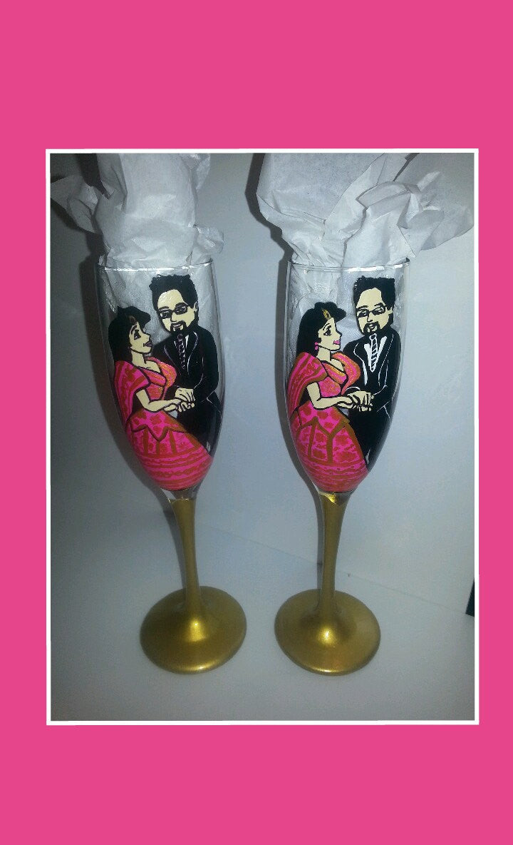 Custom Set Of 2 Champagne Flute Wine Toasting Glasses Indian