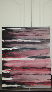 Custom hand painted acrylic art canvas 16x20 abstract painting dark waves black white red