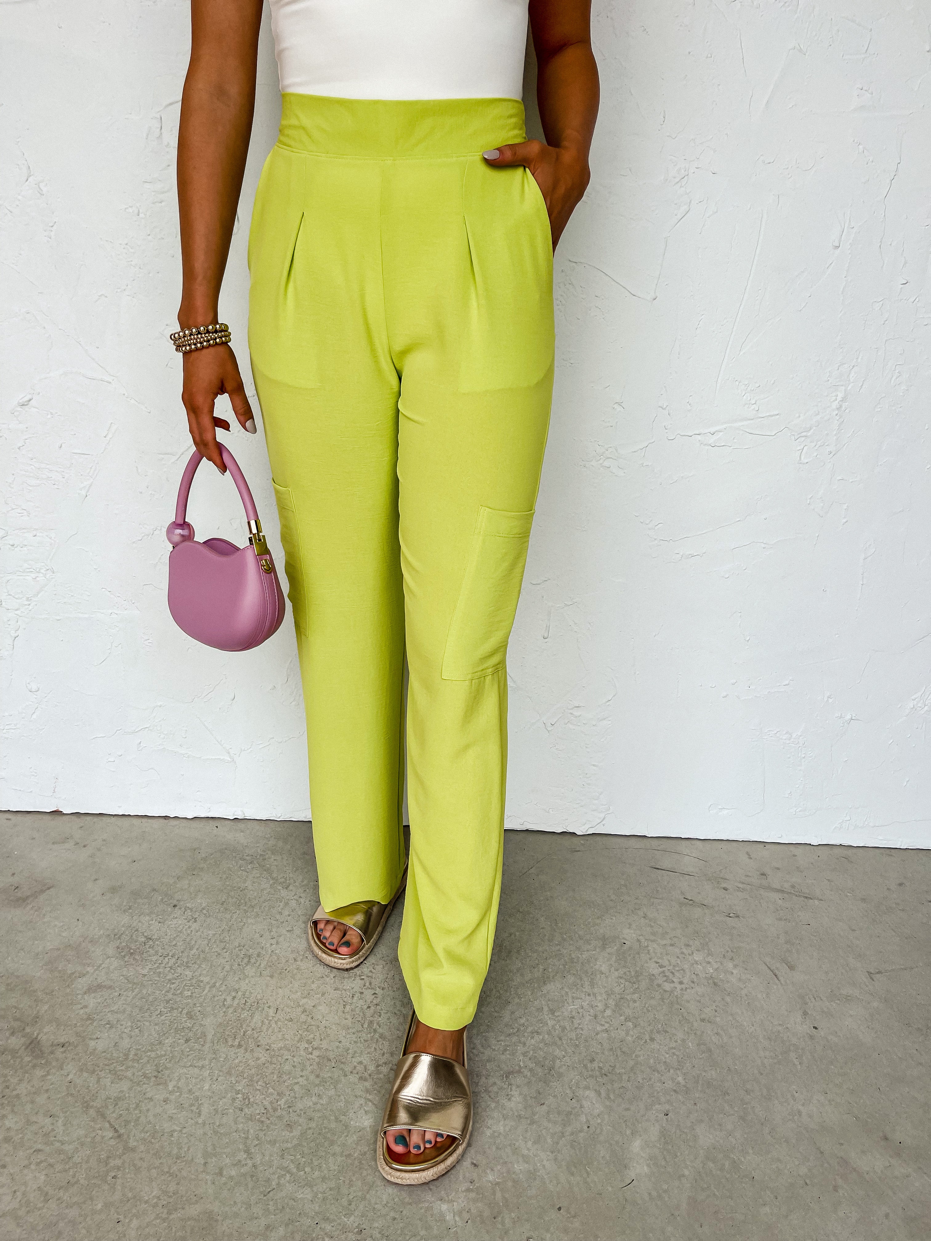 Break The Rules Pleated Cargo Pants-Lime