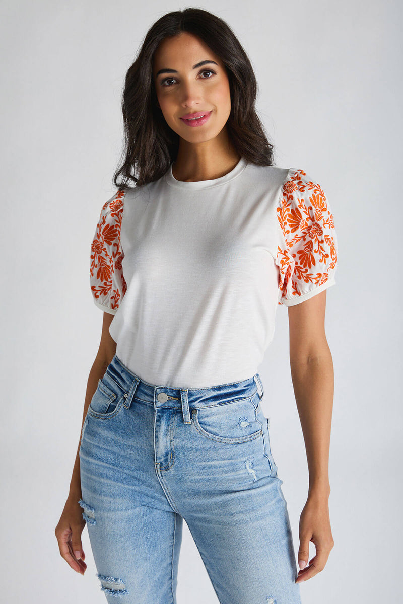 THML Embroidered Sleeve Top