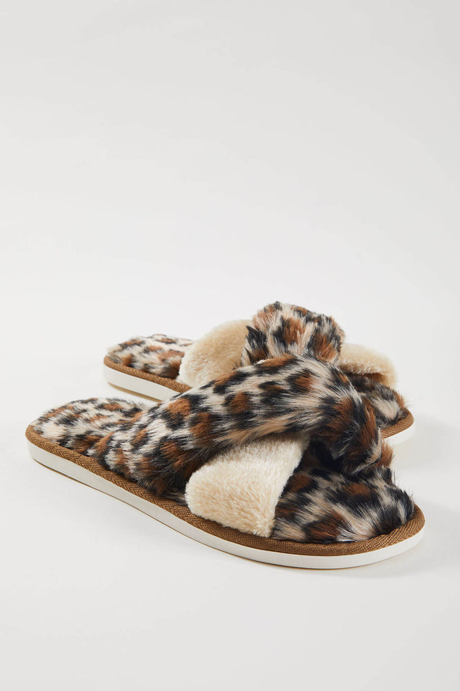 leopard criss cross slippers