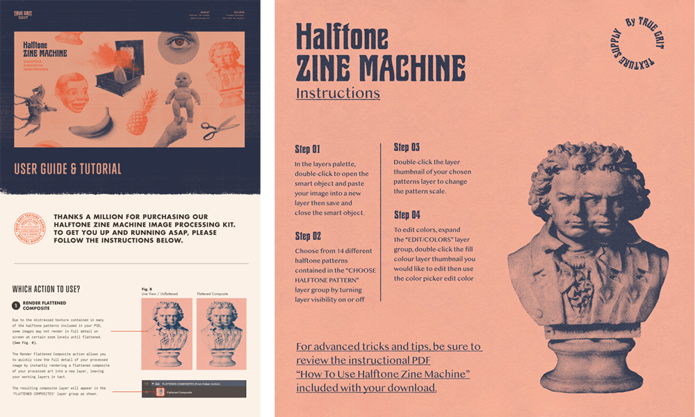 90年代复印氛围老式半色调颗粒感杂志图像处理套件 Halftone Zine Machine（6029）图层云