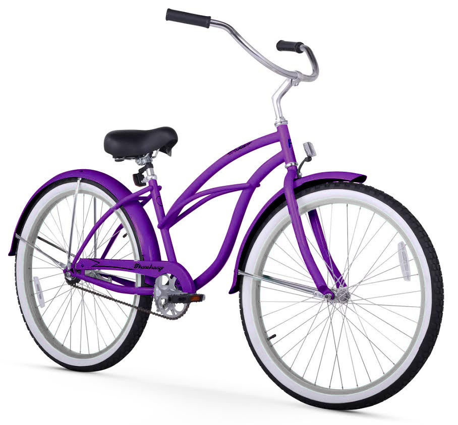 purple beach cruiser bicycle