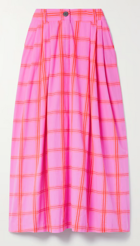 Mara Hoffman Tulay Pleated Embroidered Checked Organic Cotton Midi Skirt