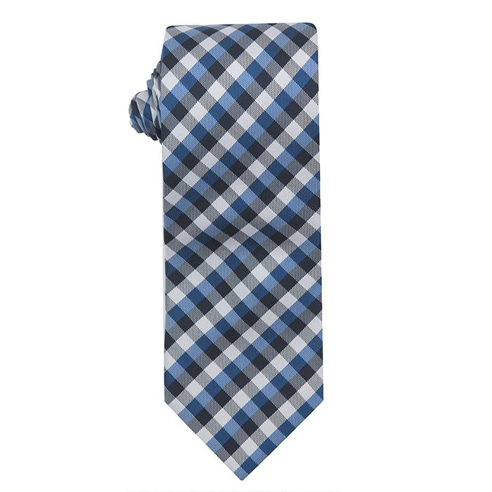 Gingham Check Navy, Dark Blue & White Silk Necktie