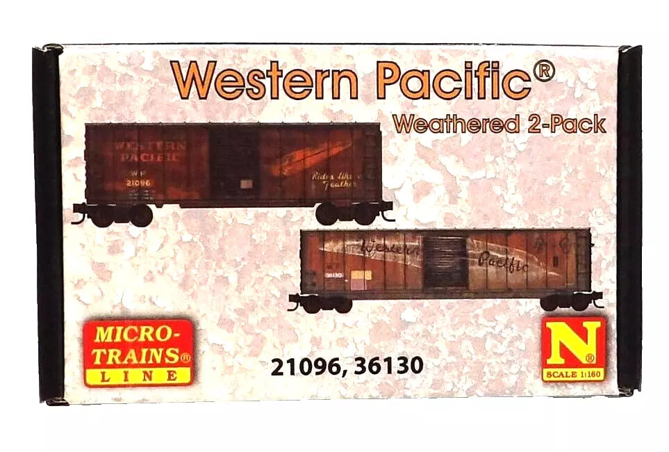 N Scale Micro Trains 98305087 Weathered Western Pacific WP 40' Boxcar 2-Pack