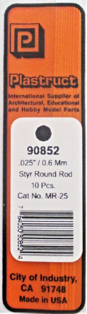 Plastruct 90852 MR-25 Styrene Round Rod .025" (10) pcs - Sidetrack Hobby