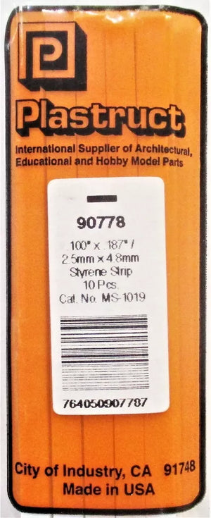 Plastruct 90778 MS-1019 Styrene Rectangle Strip .100 x .187" x 10" (10) pcs - Sidetrack Hobby