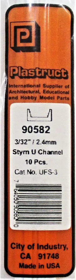 Plastruct 90582 UFS-3 Styrene Deep Channel 3/32 x 10" Long pkg (10)