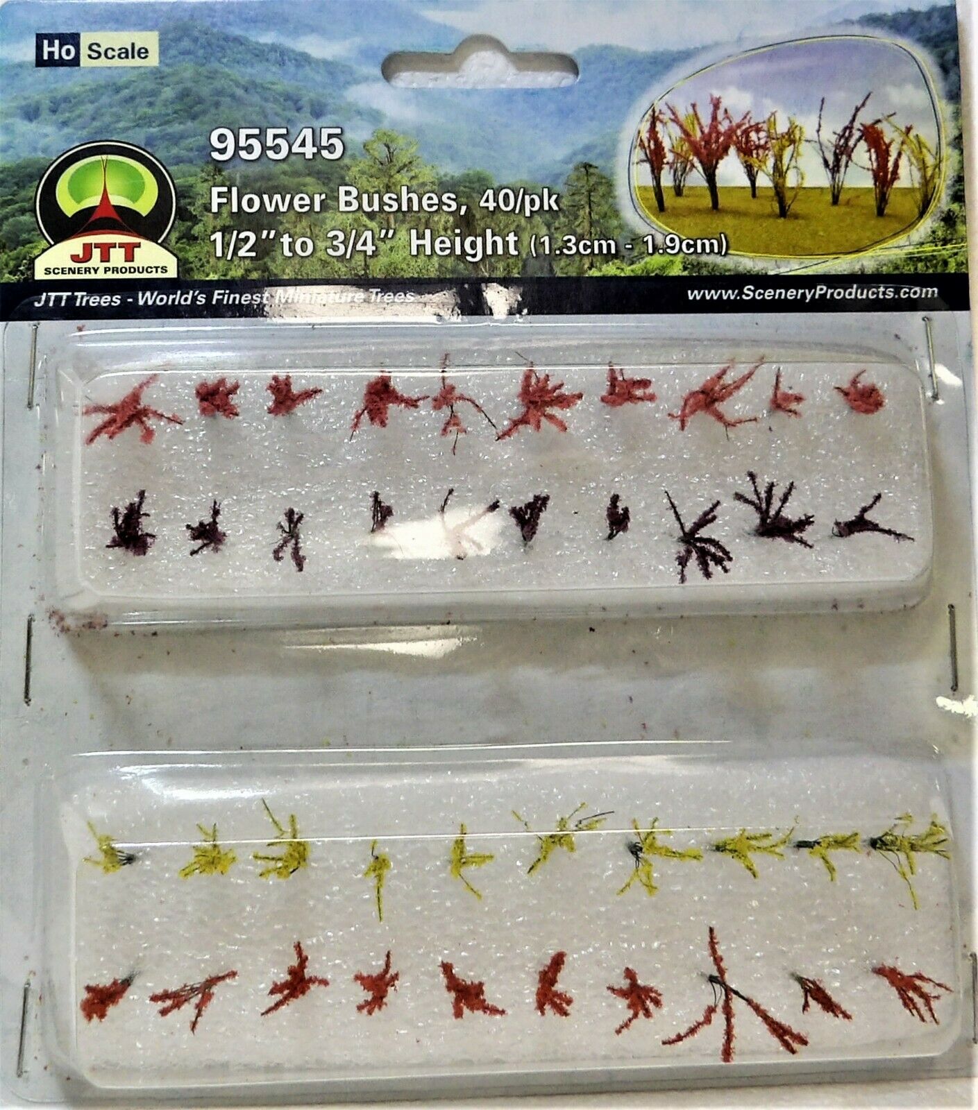 HO Scale JTT Miniature Tree 95545 Flower Bushes 1/2 to 3/4" Tall pkg (40)
