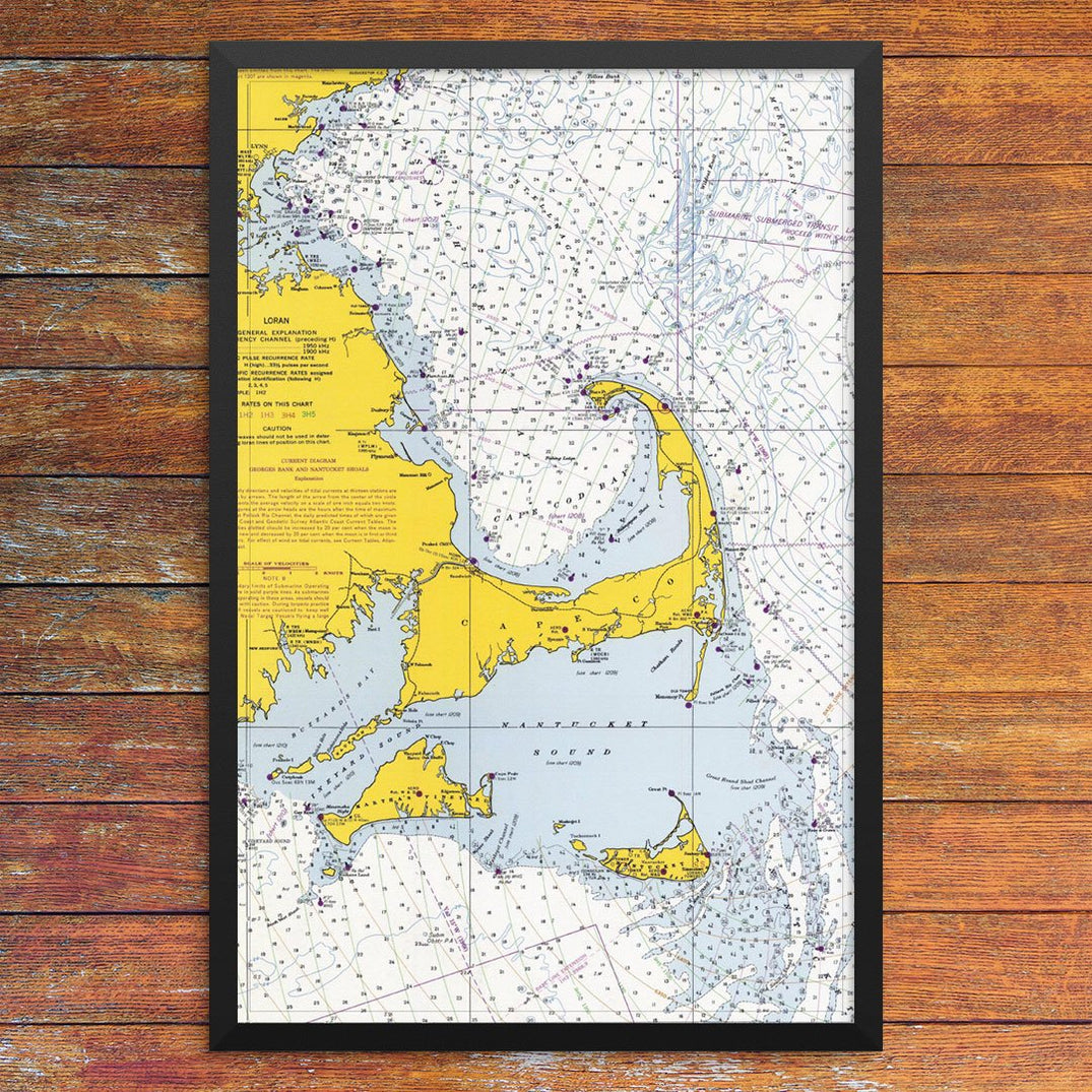 Cape Cod Bay, Mass Bay & Nantucket Sound Nautical Chart 12 x 18 Print