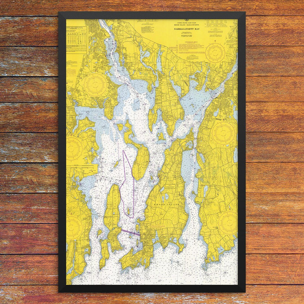 Narragansett Bay & Newport Nautical Chart 12 x 18 Print Fridgedoor