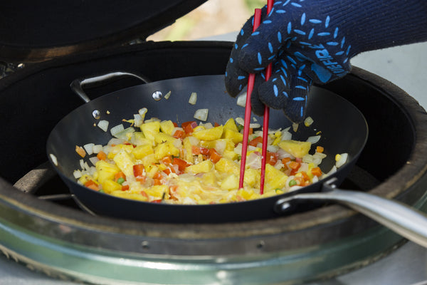 stirring the ingredients with chopsticks