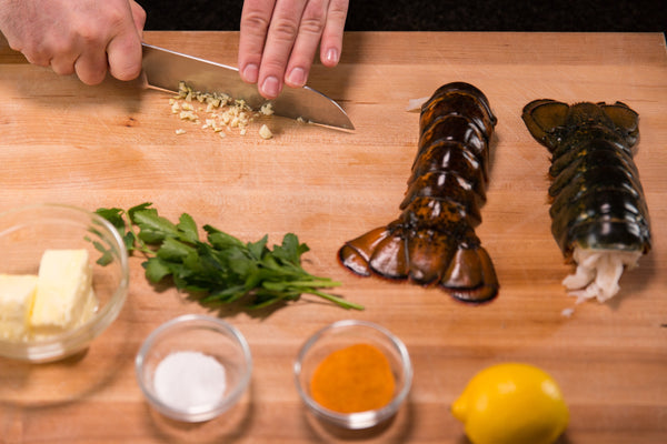 chopping the garlic