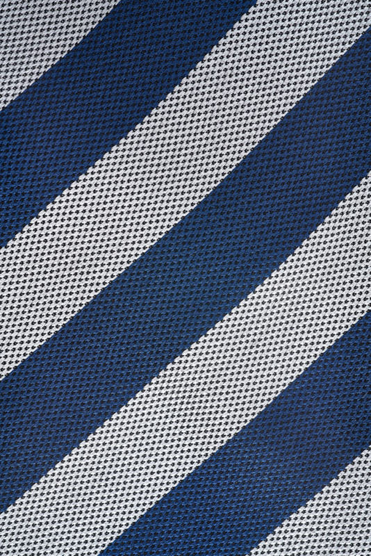 Silk Tie - Textured Blue and Grey Stripe.