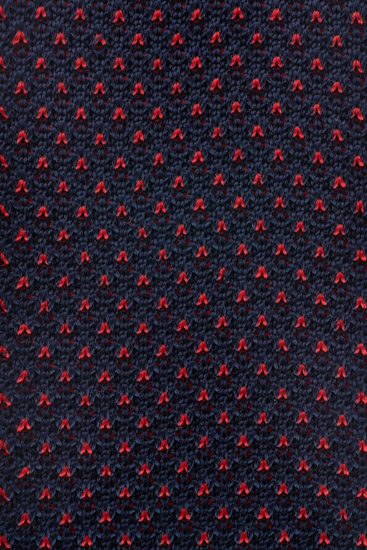 Knit Tie - Navy with Red Dots