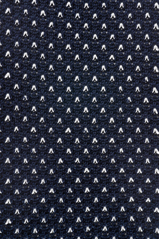 Knit Tie - Navy with White Dots