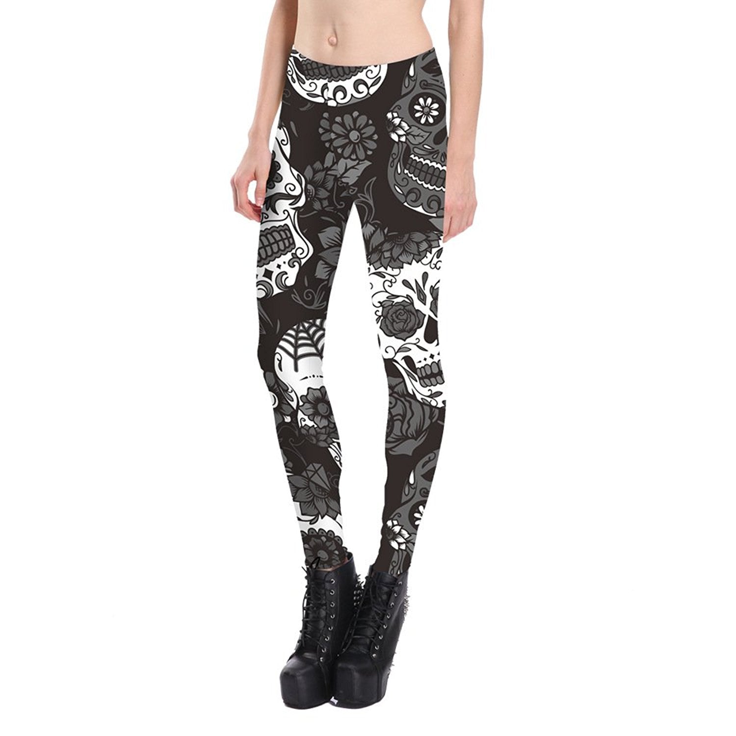 Womens Skull Ultra Soft Digital Printed Elastic High Waist Tights Leg My Niche Deals 5850