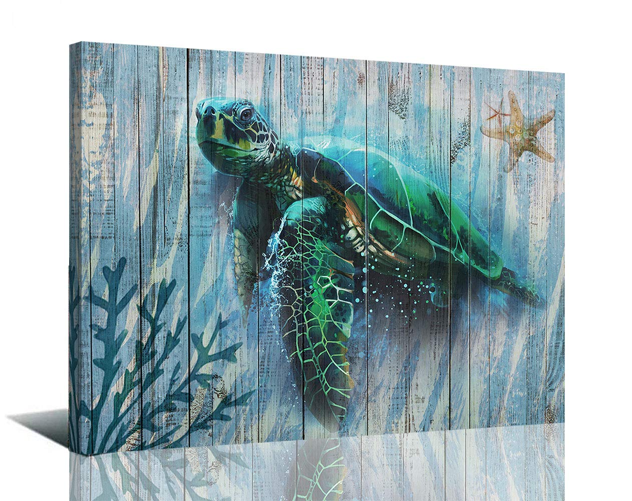 Canvas Framed Ready to Hang Sea Turtle Wall Art Print Panel 16"x12