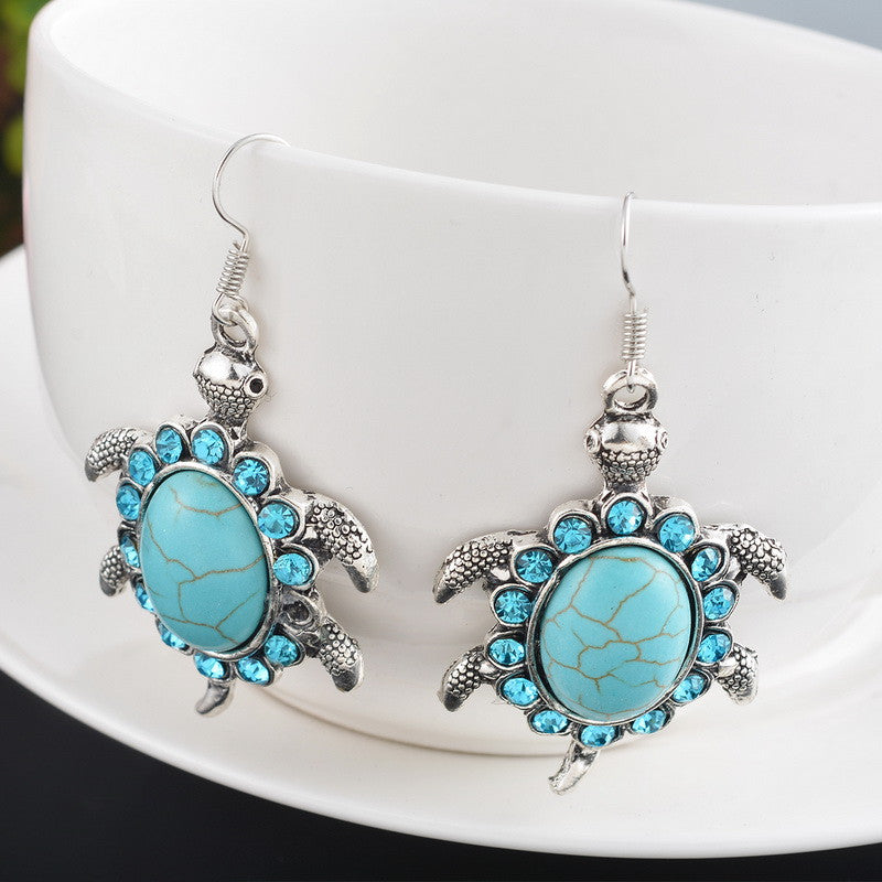 Fashion Turquoise Rhinestone Turtle Dangle Earring - Free Shipping ...