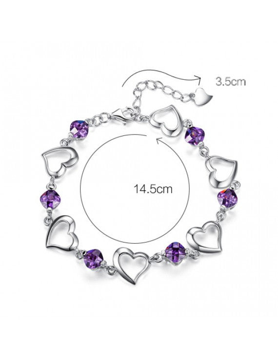 Beautiful Platinum Plated 925 Sterling Silver Heart Shaped Bracelet ...