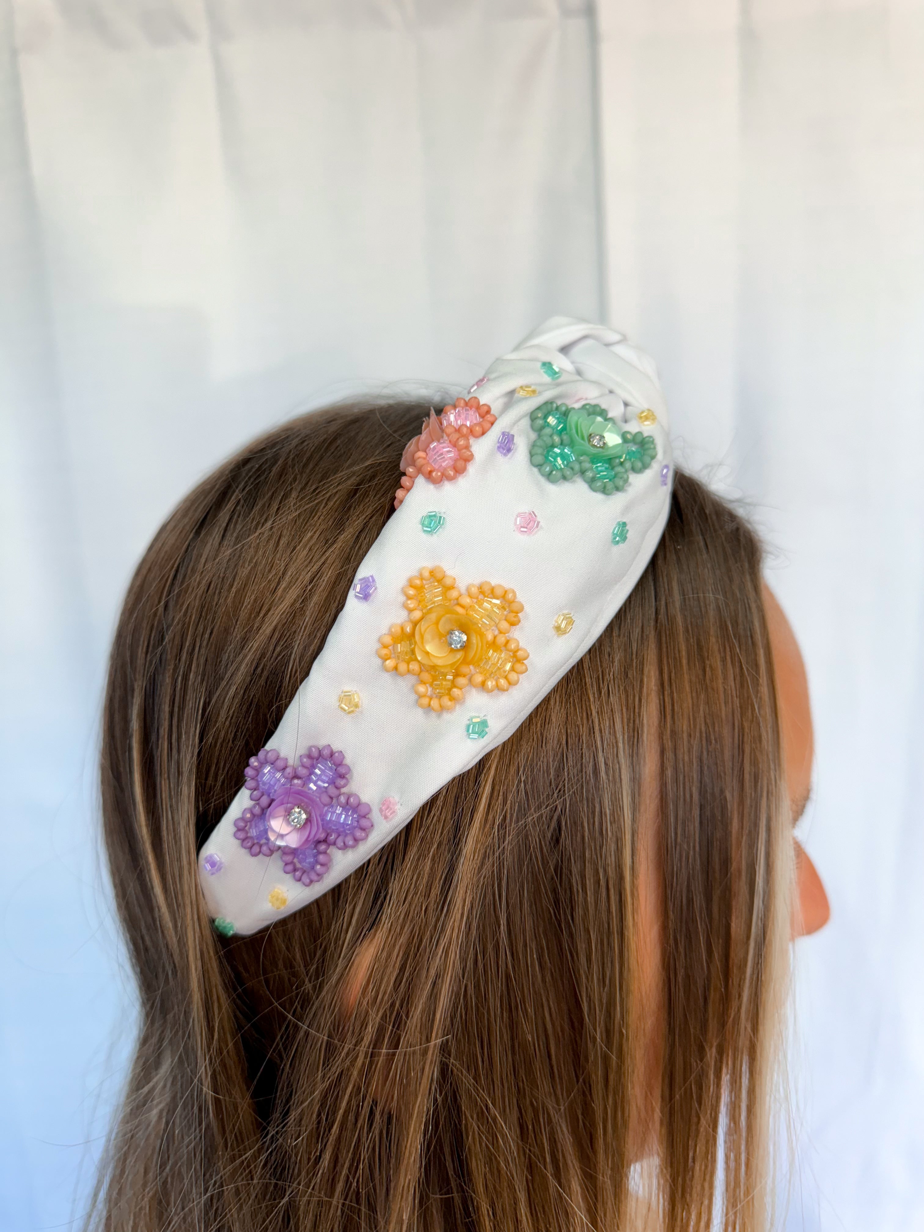 Spring Flower Knot Headband - White
