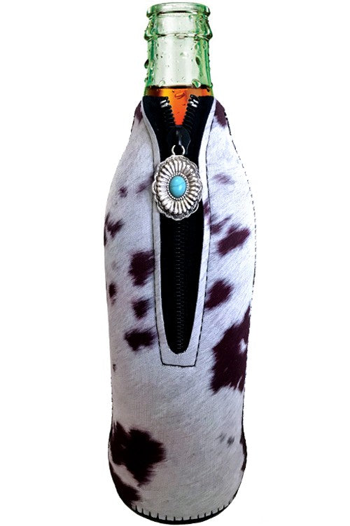 Cowhide Print & Flower Concho Zipper Charm Bottle Drink Sleeve-Drink Sleeves-Blandice-SD4002-The Twisted Chandelier